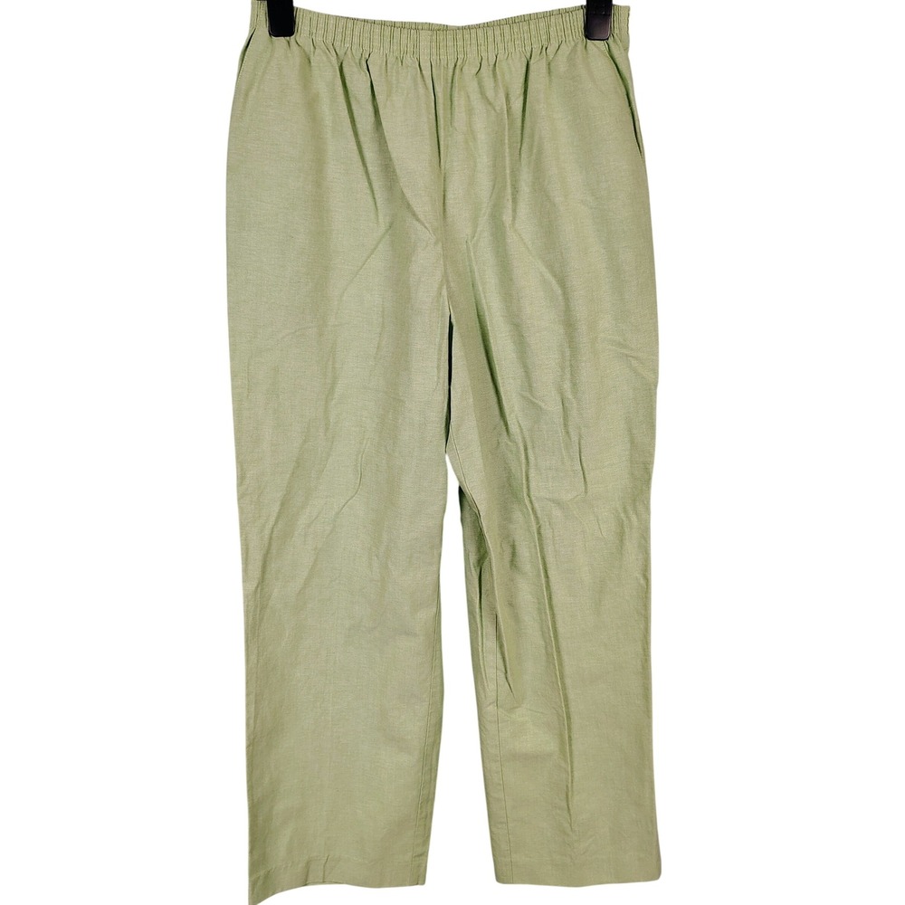 Alfred Dunner Womens SZ 16 Elastic Waist Pants Sage Green Cotton Blend Minimal